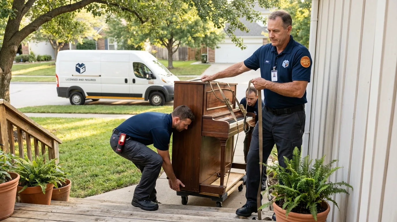 Licensed piano movers securing grand piano in Ashland, VA